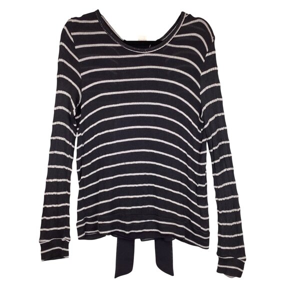 Clu + Willoughby Womens‎ Sweater SIze Small Gray White Striped Back Detailing - Picture 1 of 8